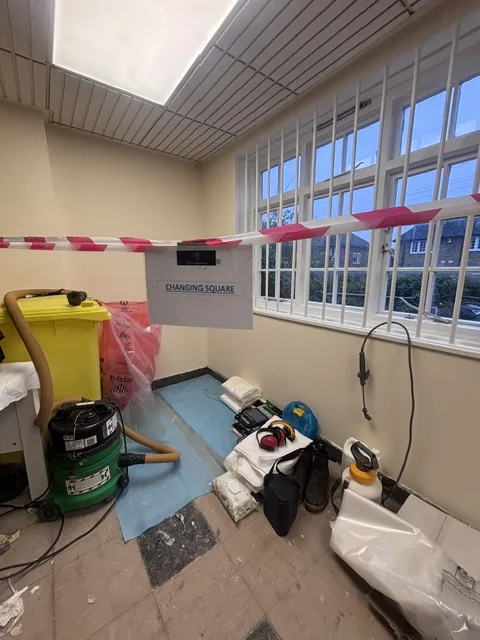 Asbestos floor tile and bitumen removal in Acton